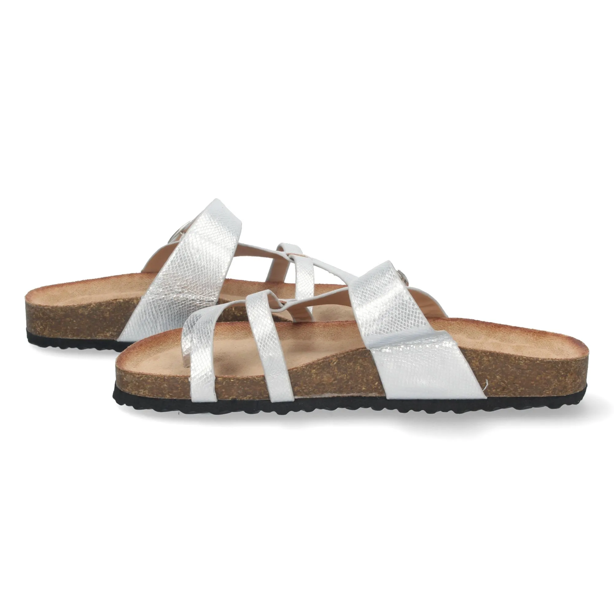 SANDALIAS PLANAS PLATEADAS CóMODAS BIO DISEñO ESCLAVA MUJER AY2220