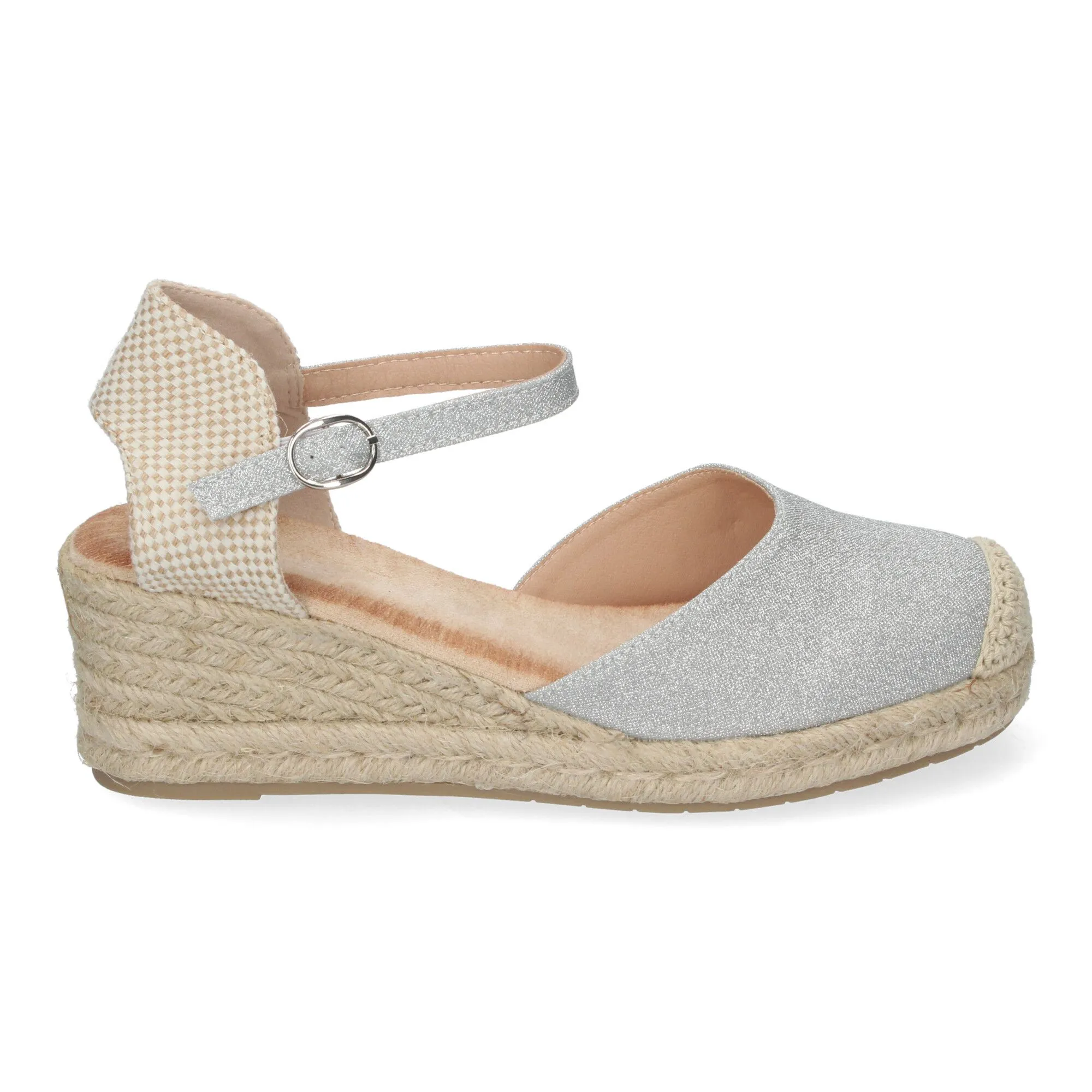 SANDALIAS PLATEADAS DE CUñA EN YUTE BAJA COMODAS PARA MUJER CF2372