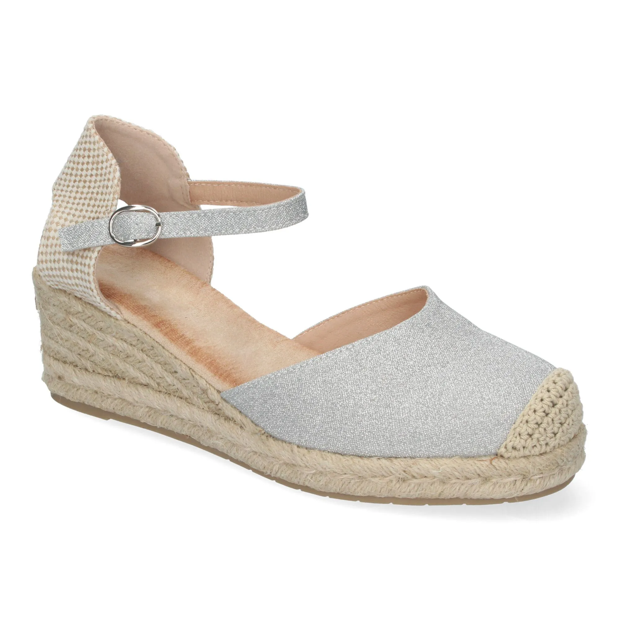 SANDALIAS PLATEADAS DE CUñA EN YUTE BAJA COMODAS PARA MUJER CF2372