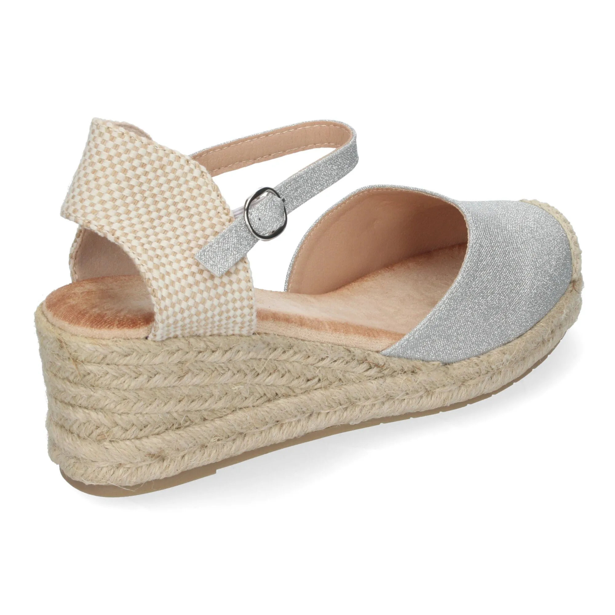 SANDALIAS PLATEADAS DE CUñA EN YUTE BAJA COMODAS PARA MUJER CF2372