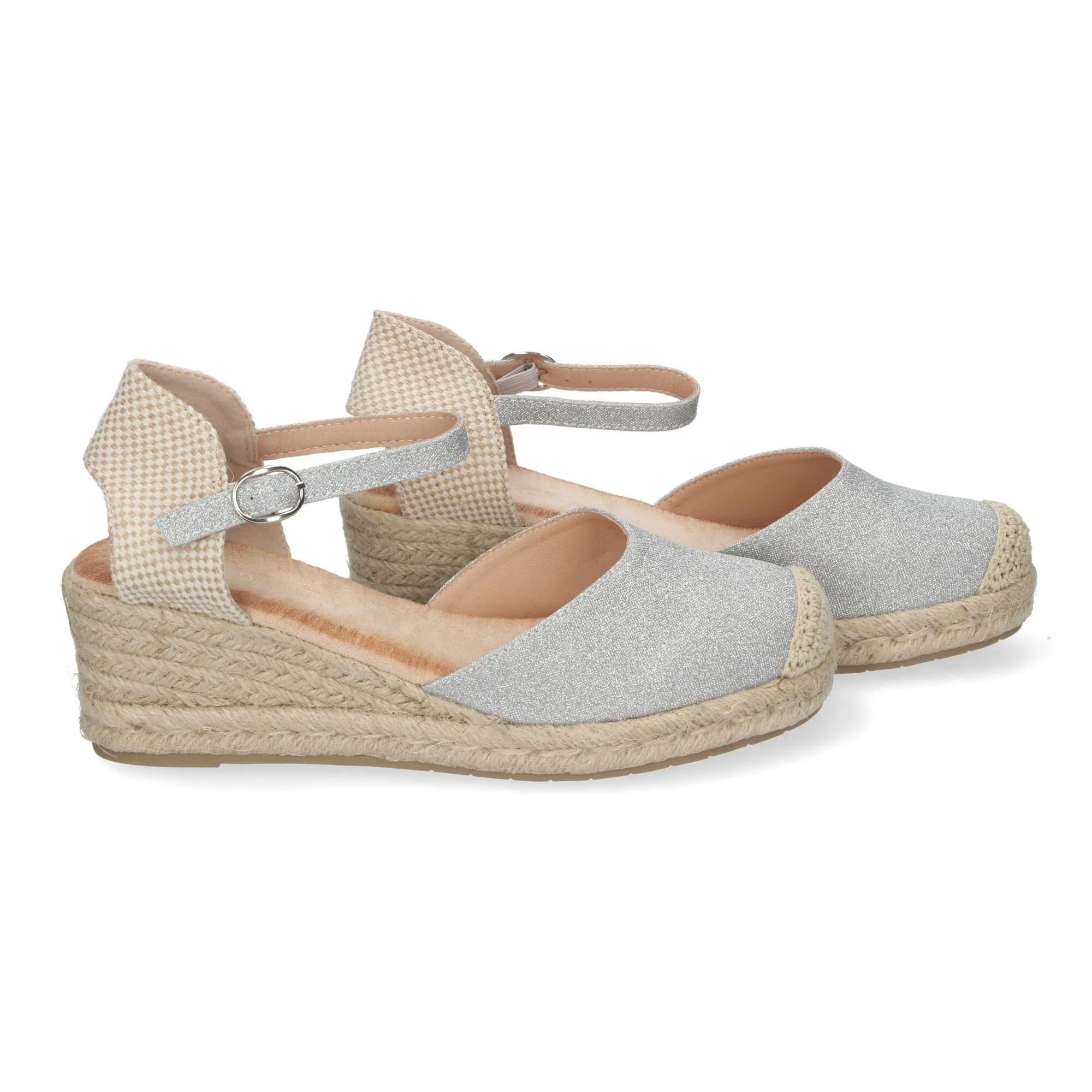 SANDALIAS PLATEADAS DE CUñA EN YUTE BAJA COMODAS PARA MUJER CF2372