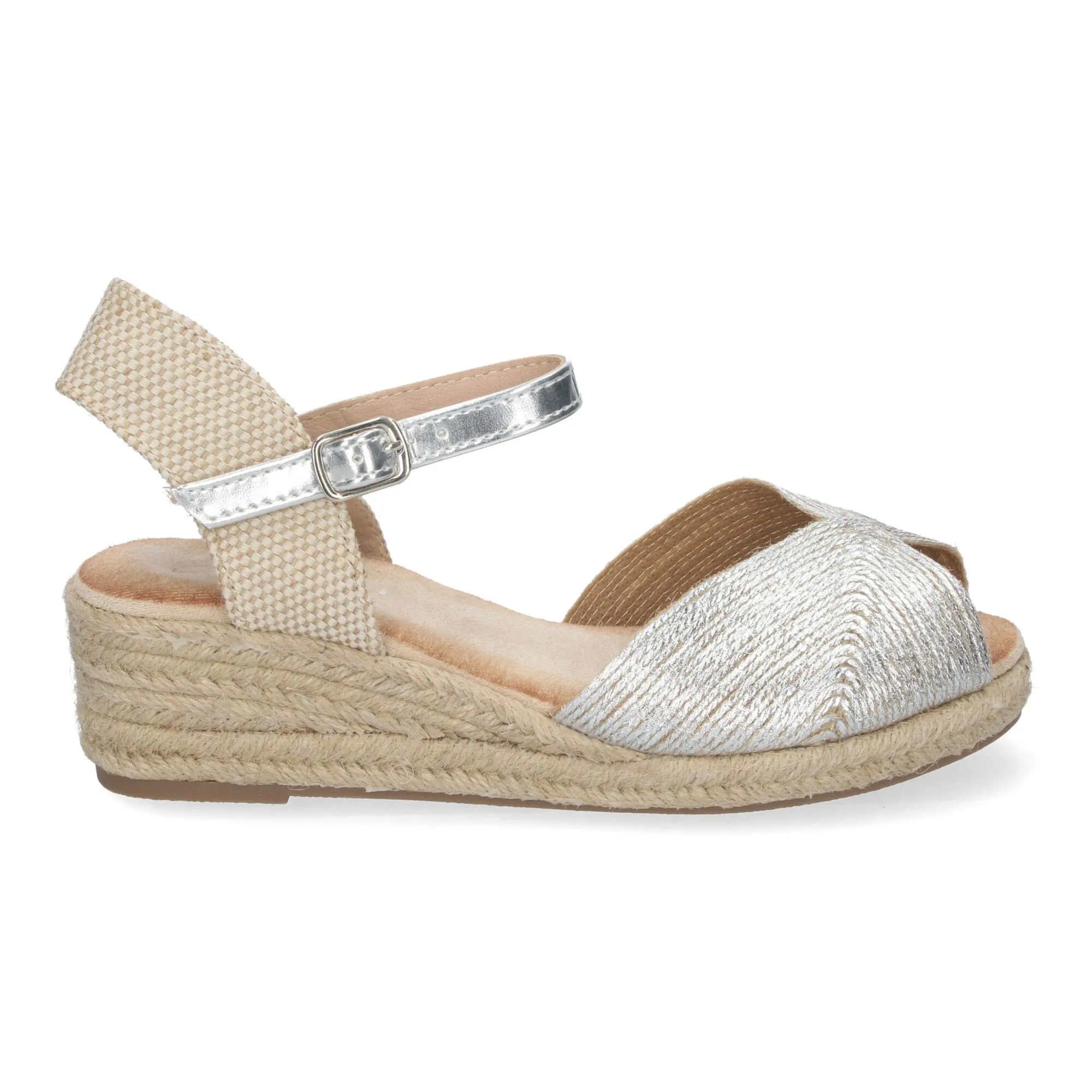 SANDALIAS PLATEADAS DE CUñA EN YUTE BAJAS PARA MUJER XJY4P1