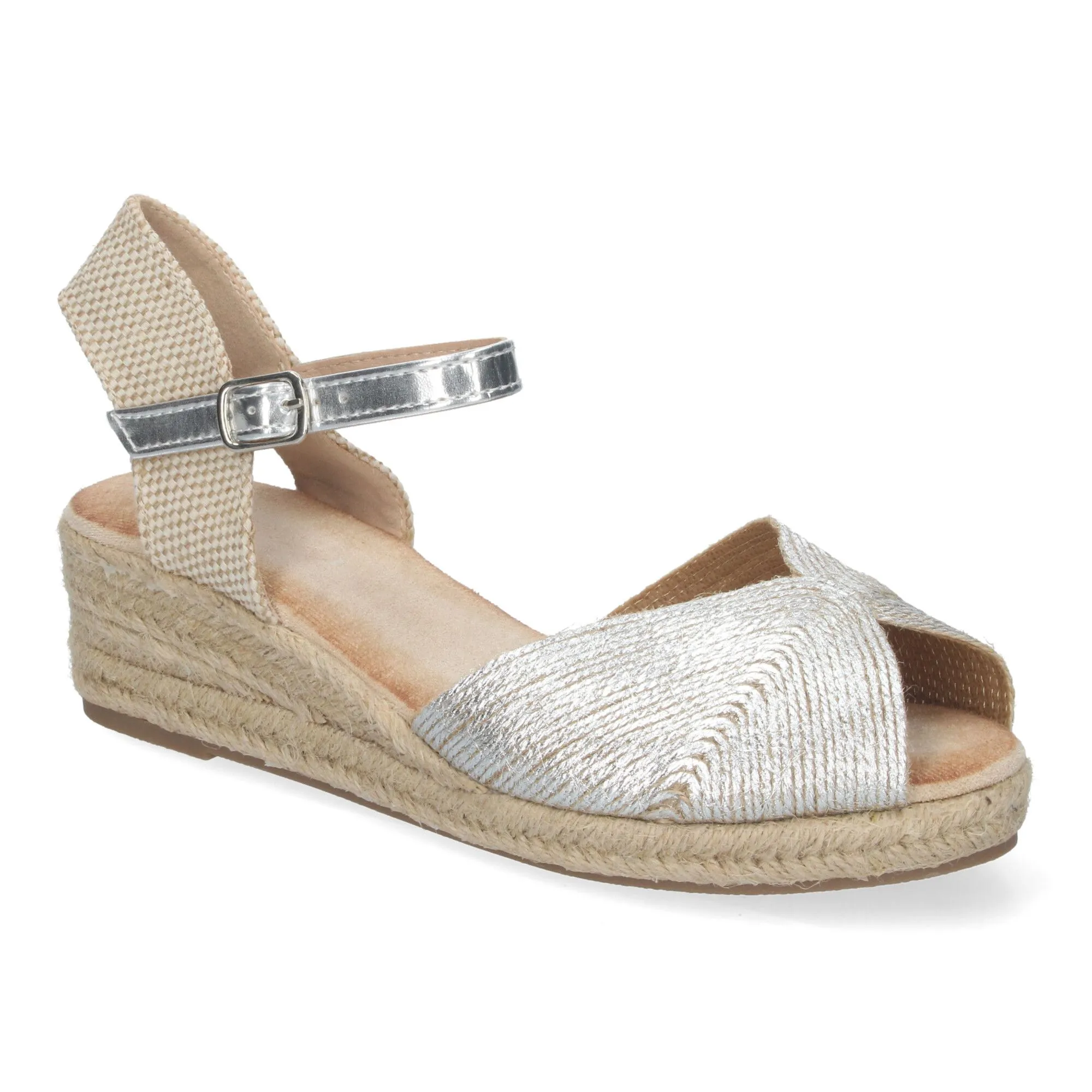 SANDALIAS PLATEADAS DE CUñA EN YUTE BAJAS PARA MUJER XJY4P1