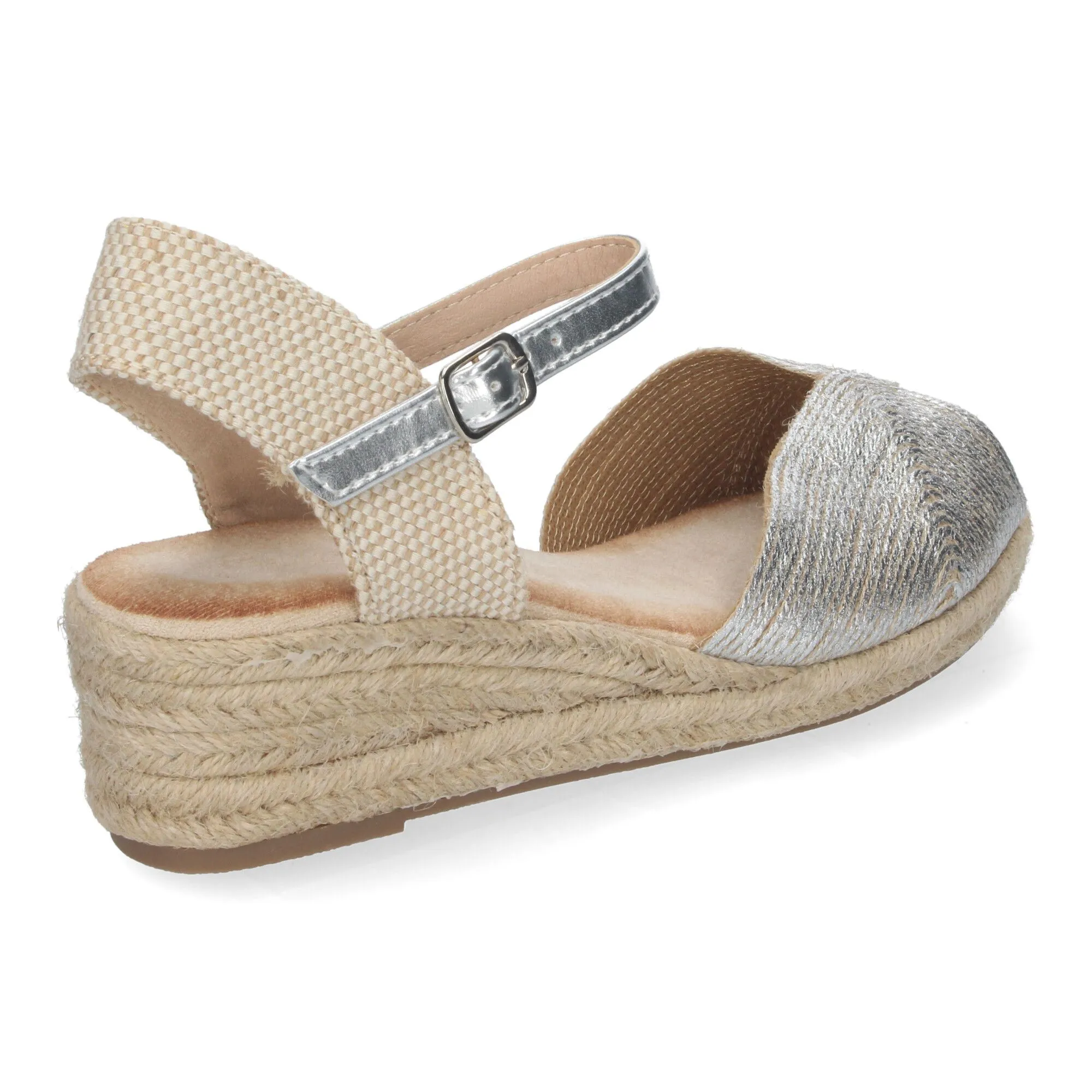 SANDALIAS PLATEADAS DE CUñA EN YUTE BAJAS PARA MUJER XJY4P1