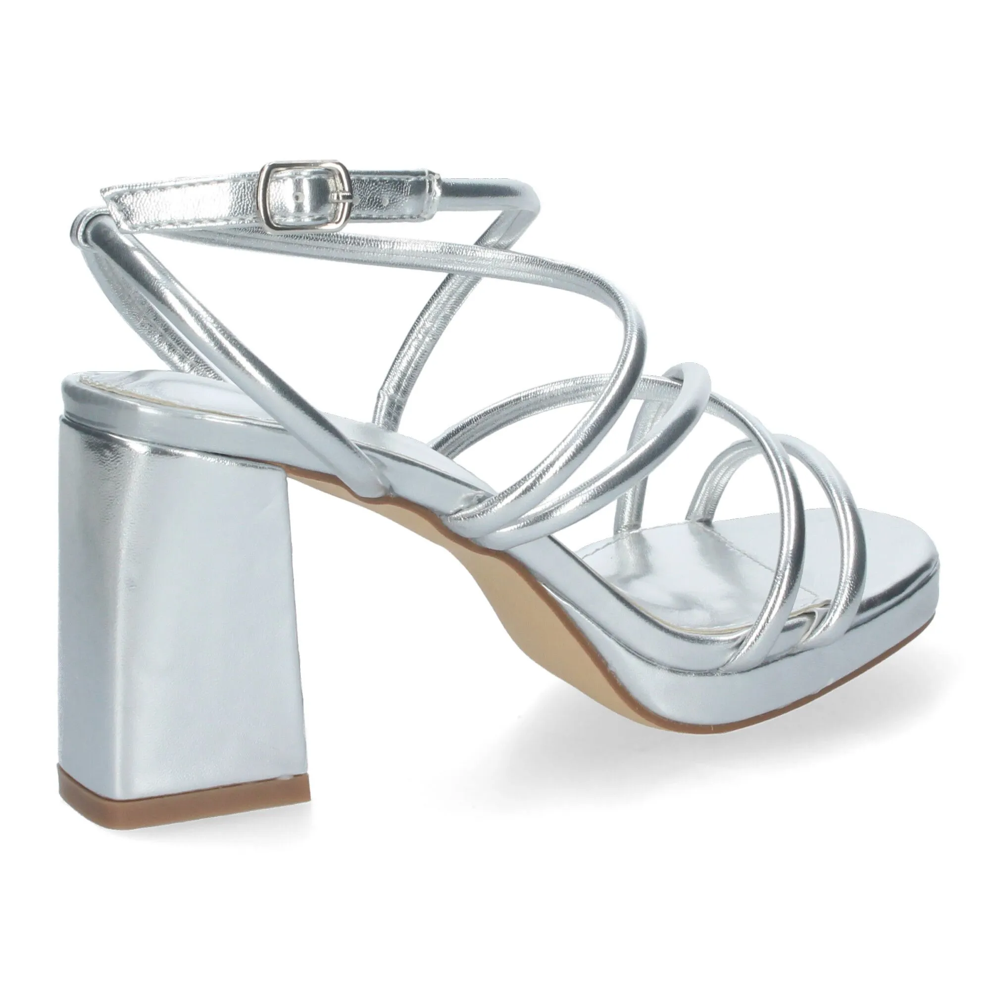 SANDALIAS PLATEADAS DE TACóN ANCHO PARA FIESTA TIRAS FINAS MUJER BL3078