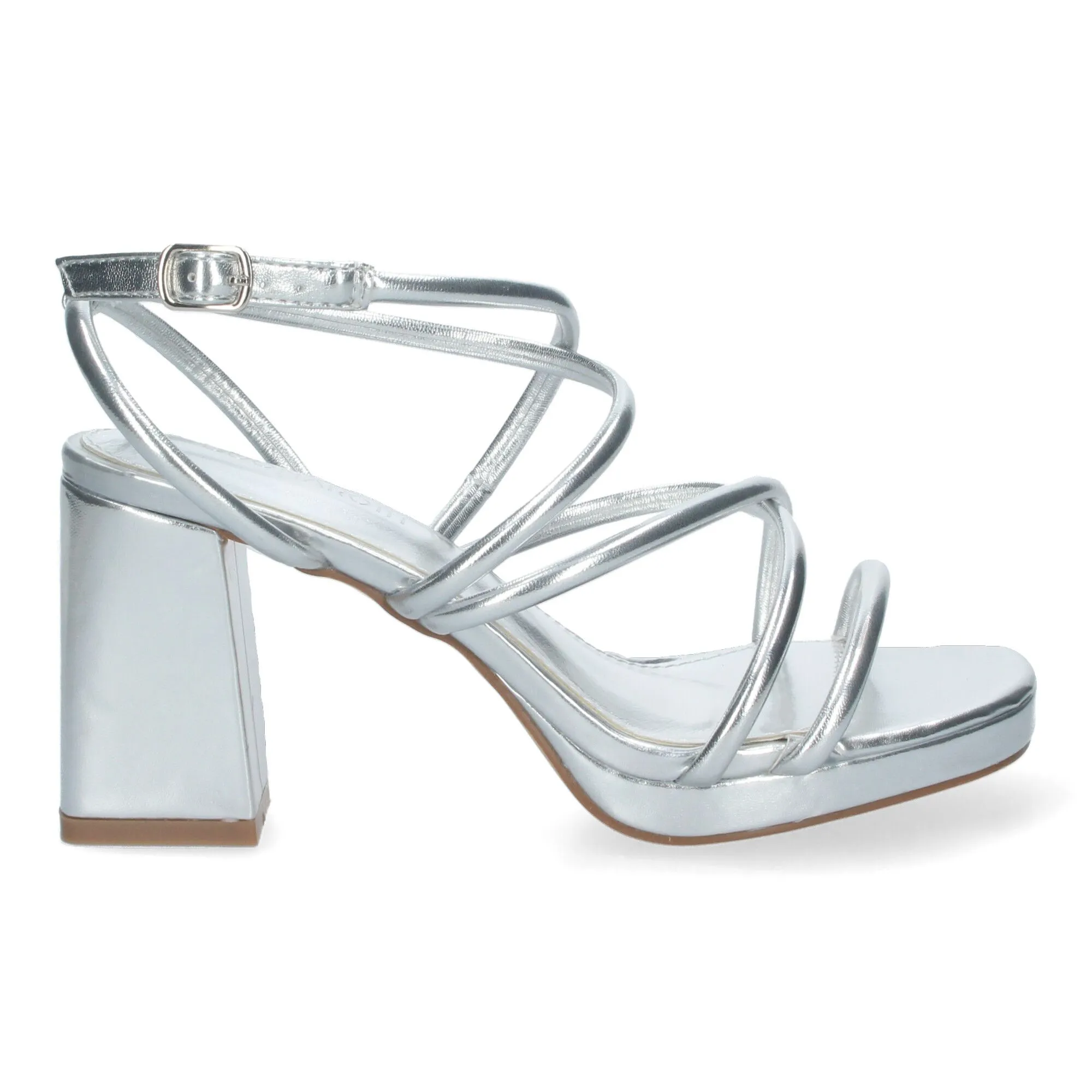 SANDALIAS PLATEADAS DE TACóN ANCHO PARA FIESTA TIRAS FINAS MUJER BL3078