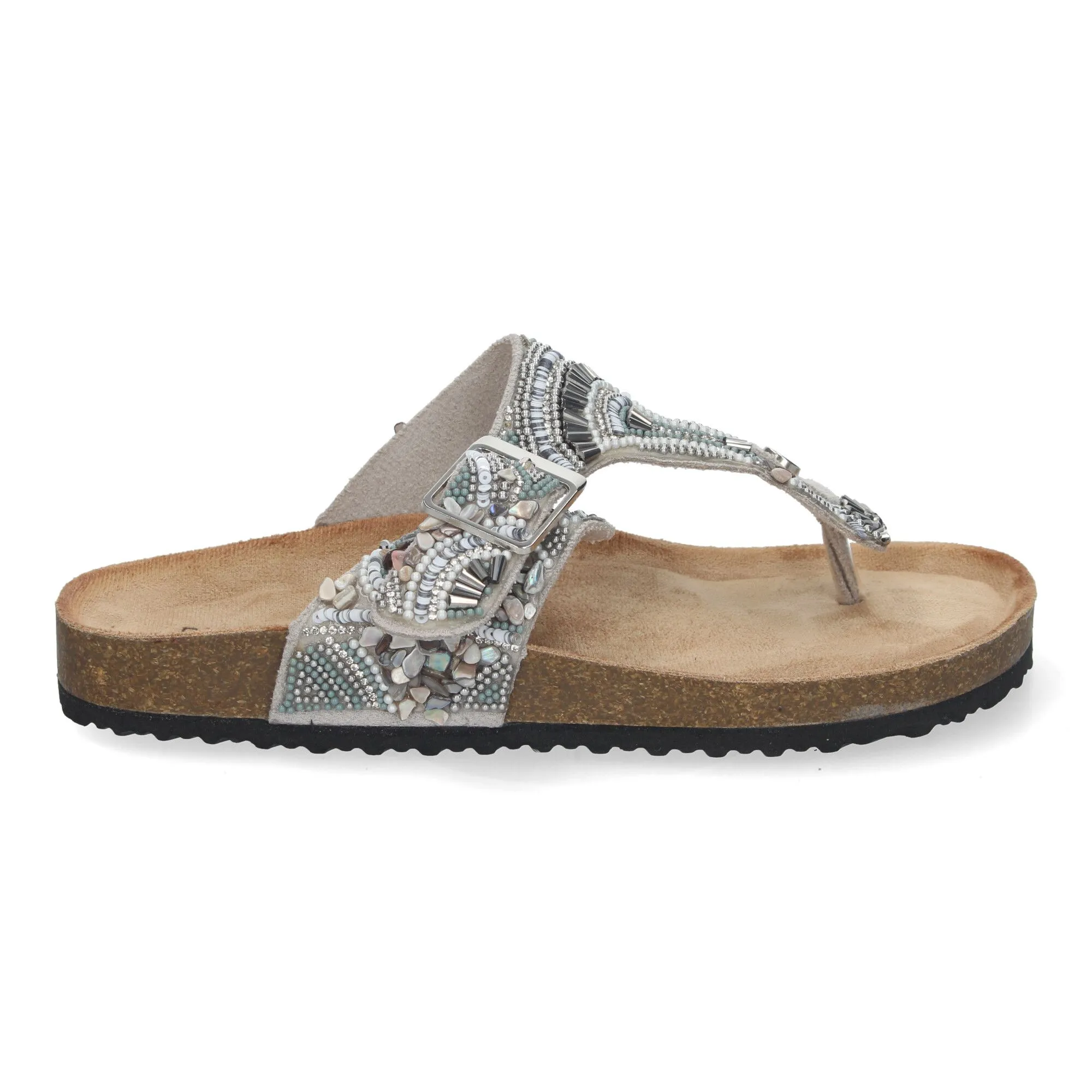 SANDALIAS PLATEADAS PLANAS ESTILO BIO ESCLAVA PARA MUJER AY3066