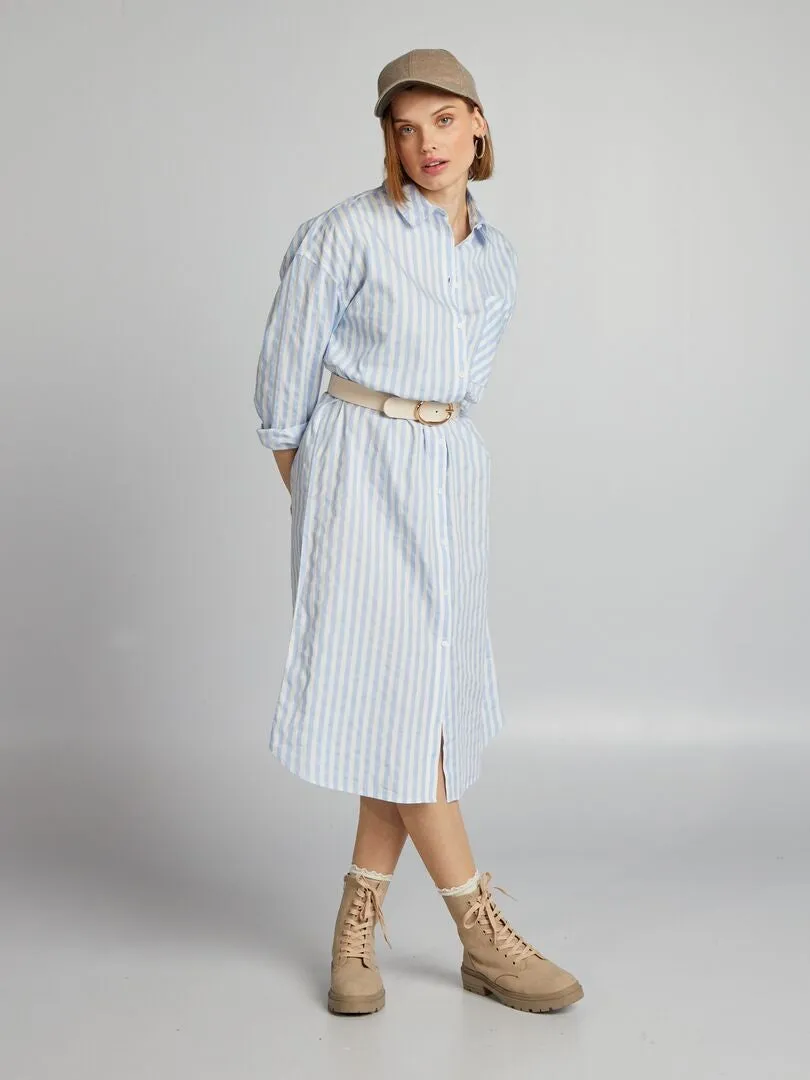 VESTIDO CAMISERO DE POPELINA  AZUL