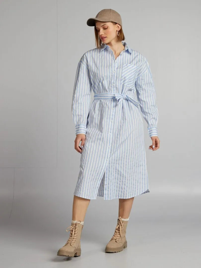 VESTIDO CAMISERO DE POPELINA  AZUL