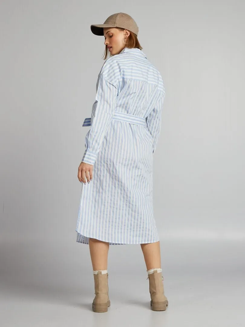 VESTIDO CAMISERO DE POPELINA  AZUL