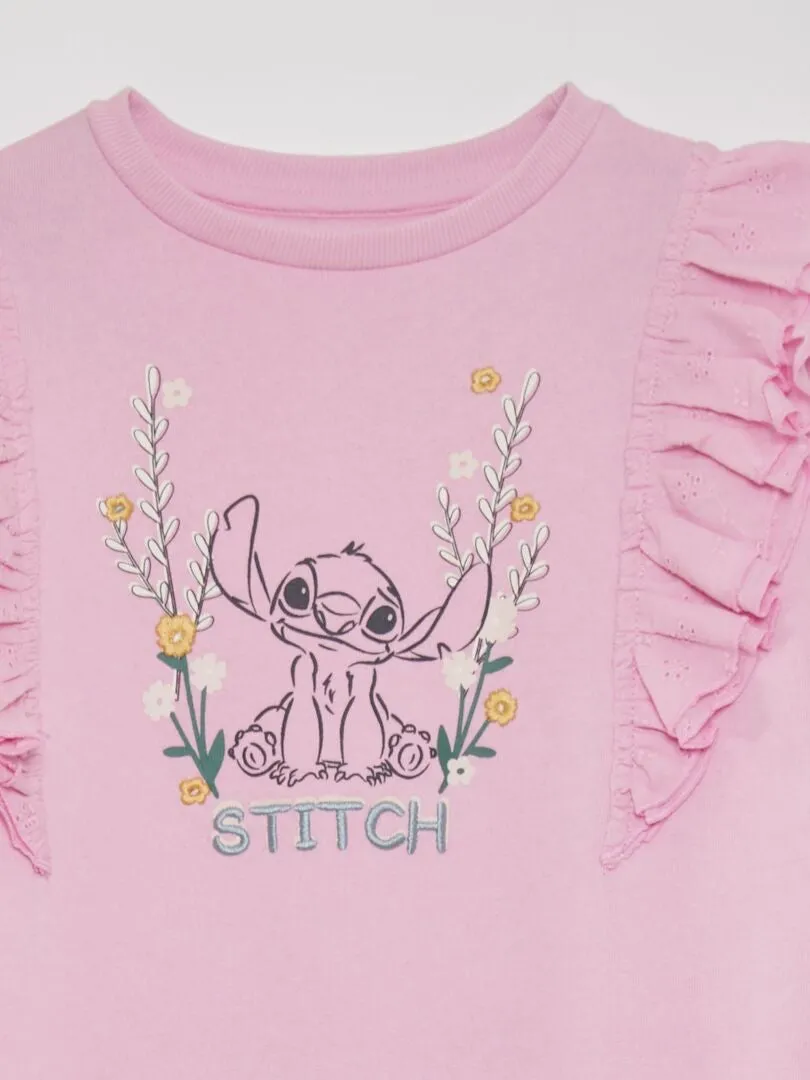 VESTIDO CON VOLANTES EN LAS MANGAS 'STITCH'  ROSA