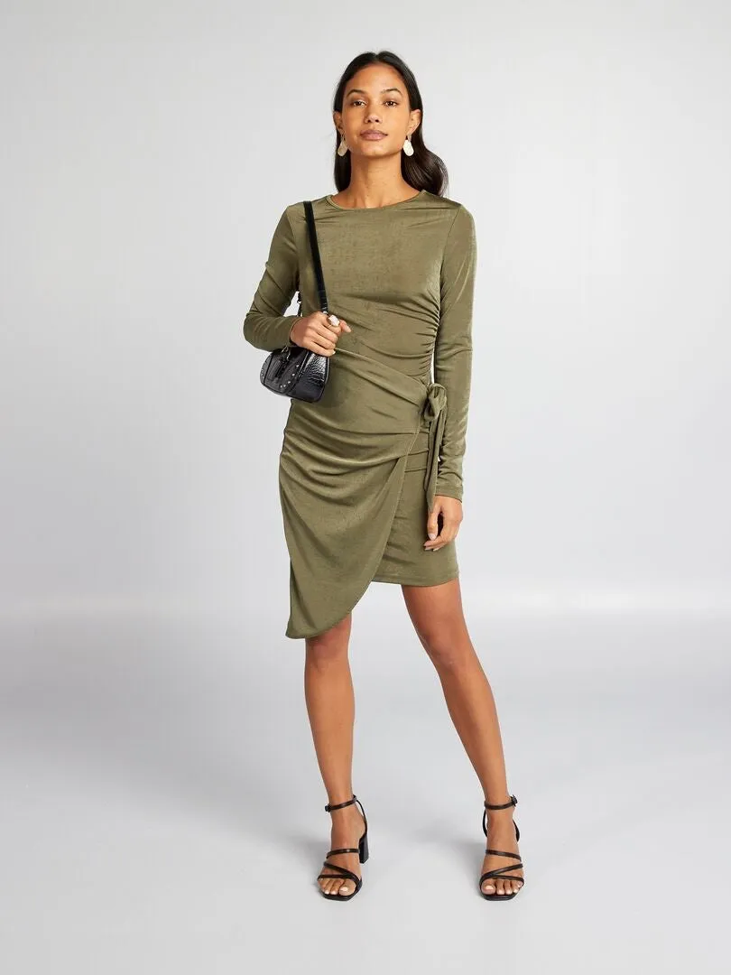 VESTIDO CORTO CON EFECTO DRAPEADO  KAKI