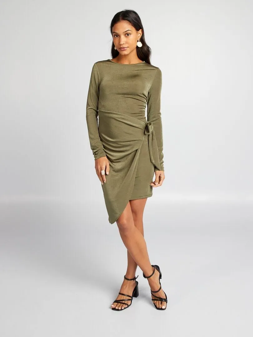 VESTIDO CORTO CON EFECTO DRAPEADO  KAKI