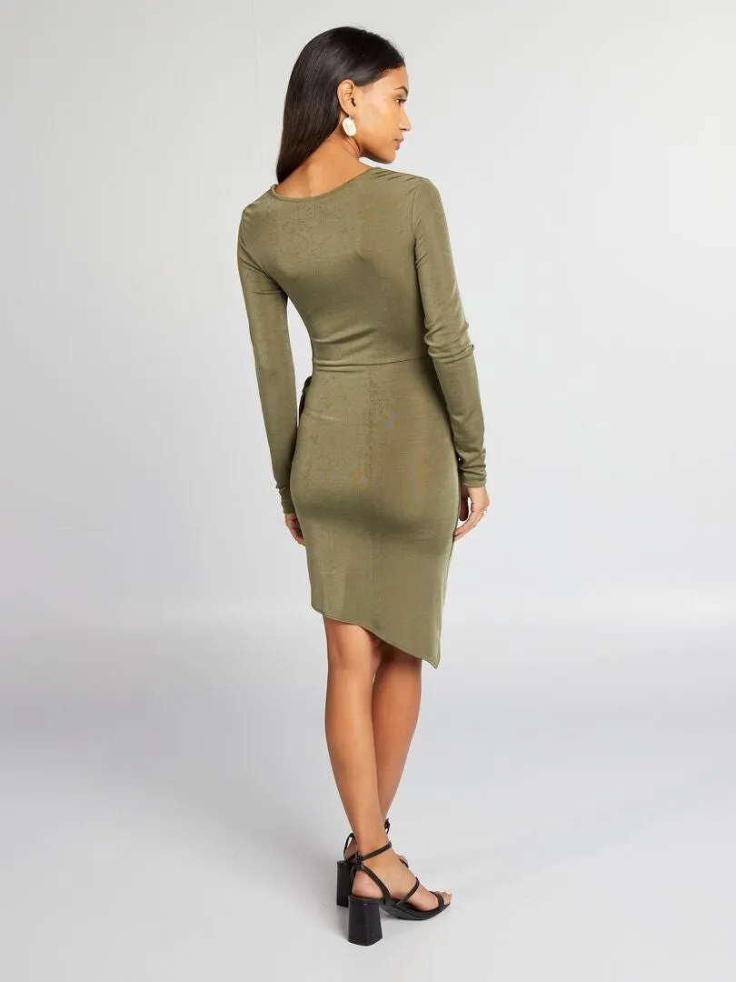 VESTIDO CORTO CON EFECTO DRAPEADO  KAKI