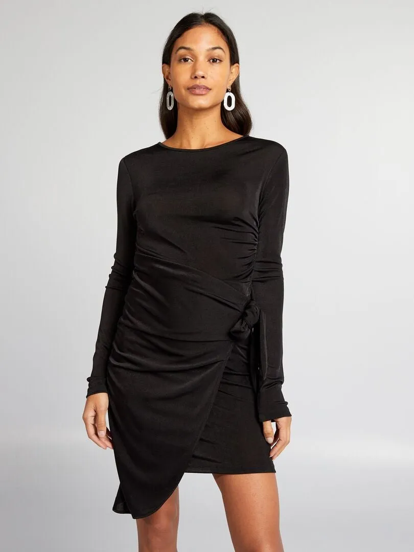 VESTIDO CORTO CON EFECTO DRAPEADO  NEGRO