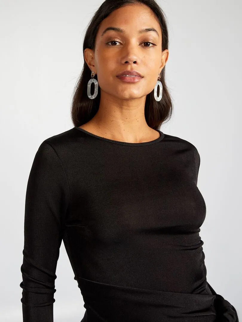 VESTIDO CORTO CON EFECTO DRAPEADO  NEGRO