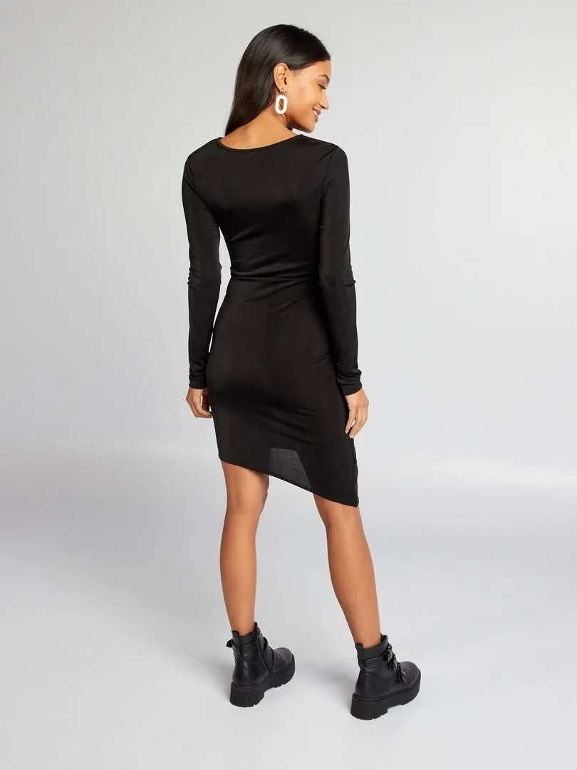 VESTIDO CORTO CON EFECTO DRAPEADO  NEGRO