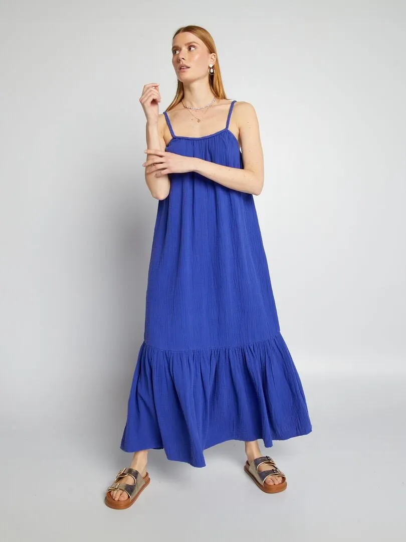VESTIDO LARGO CON TIRANTES TRENZADOS  AZUL