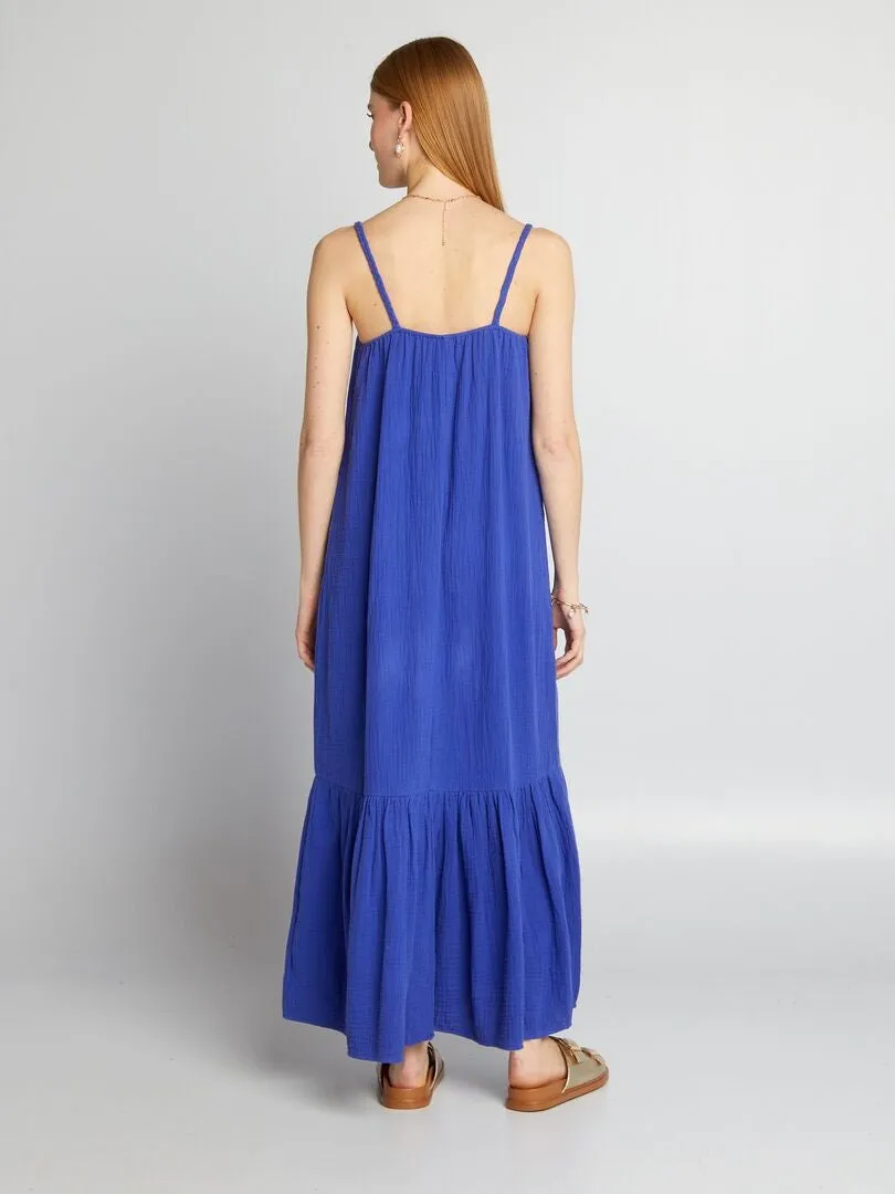 VESTIDO LARGO CON TIRANTES TRENZADOS  AZUL