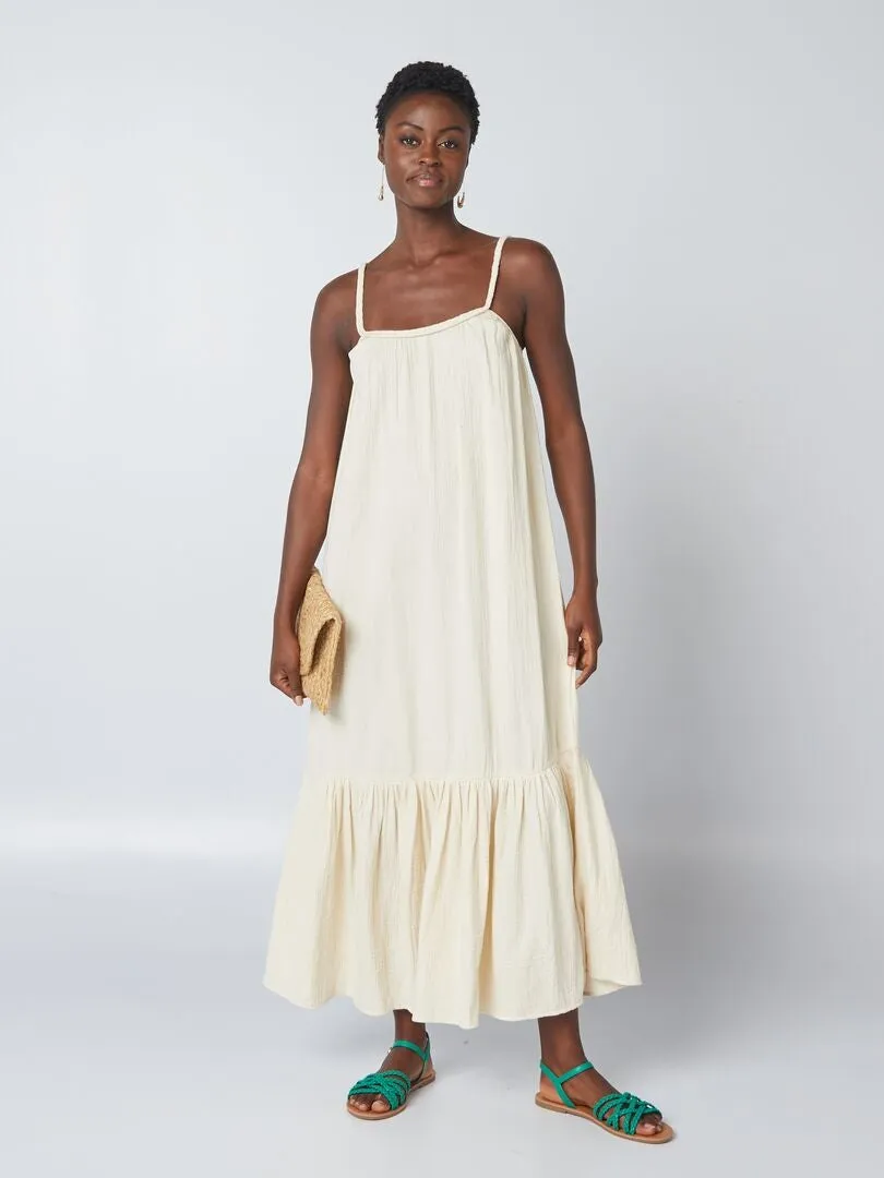 VESTIDO LARGO CON TIRANTES TRENZADOS  BEIGE