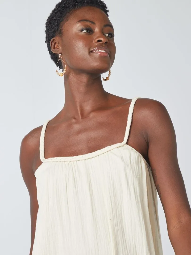 VESTIDO LARGO CON TIRANTES TRENZADOS  BEIGE