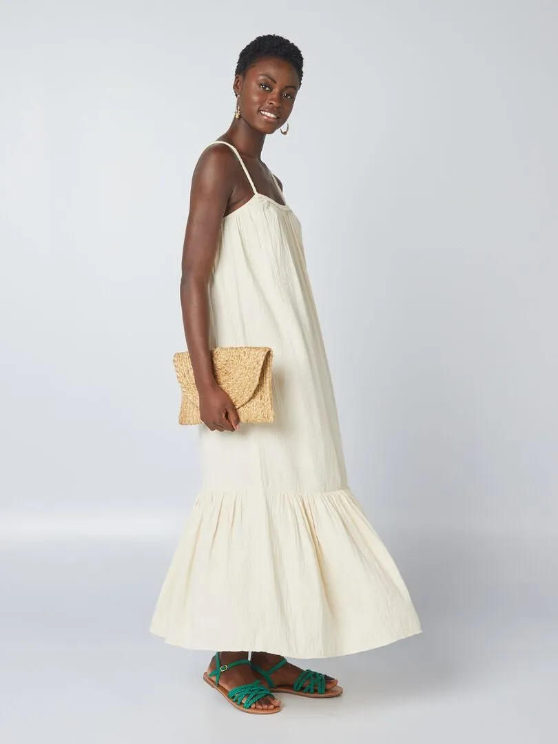 VESTIDO LARGO CON TIRANTES TRENZADOS  BEIGE