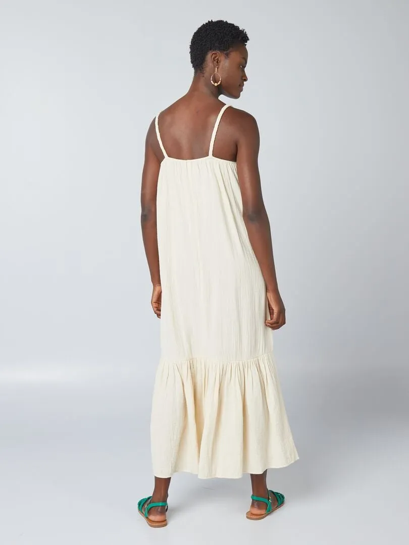 VESTIDO LARGO CON TIRANTES TRENZADOS  BEIGE