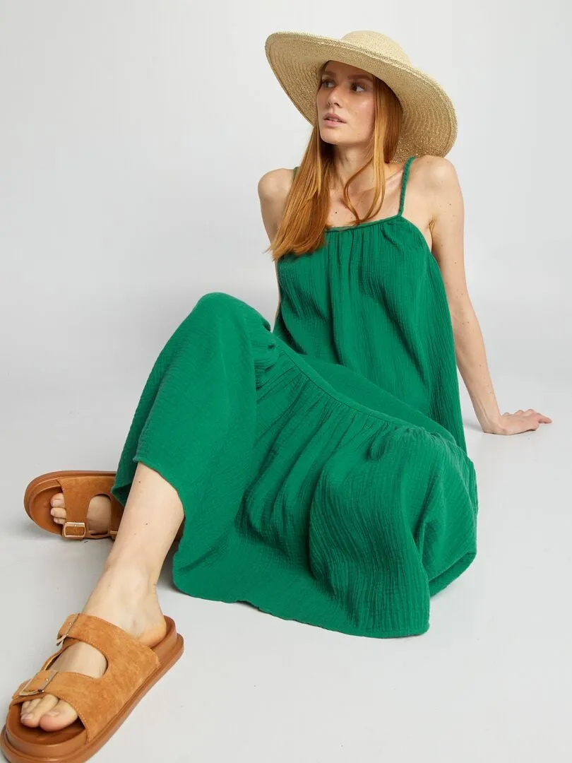 VESTIDO LARGO CON TIRANTES TRENZADOS  VERDE