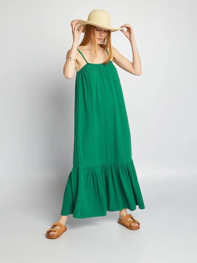 VESTIDO LARGO CON TIRANTES TRENZADOS  VERDE