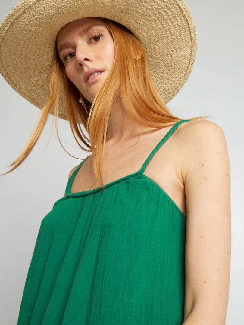 VESTIDO LARGO CON TIRANTES TRENZADOS  VERDE