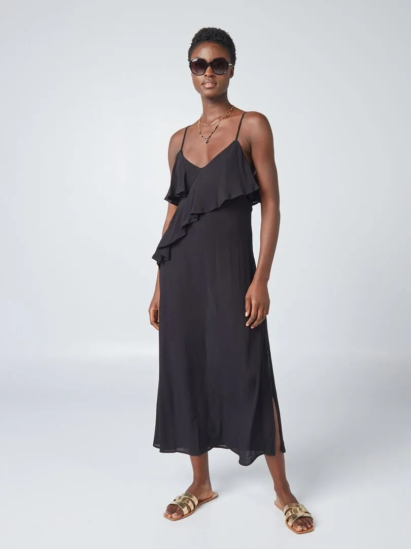 VESTIDO LARGO CON VOLANTES  NEGRO