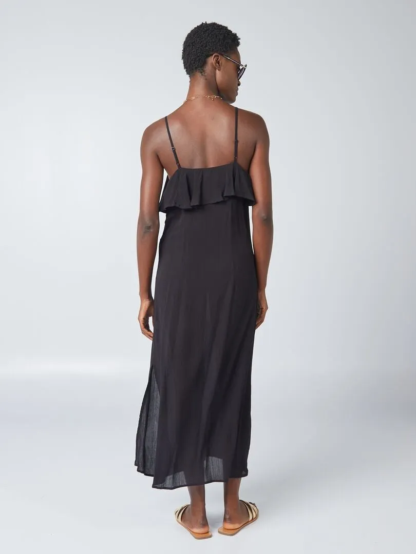 VESTIDO LARGO CON VOLANTES  NEGRO