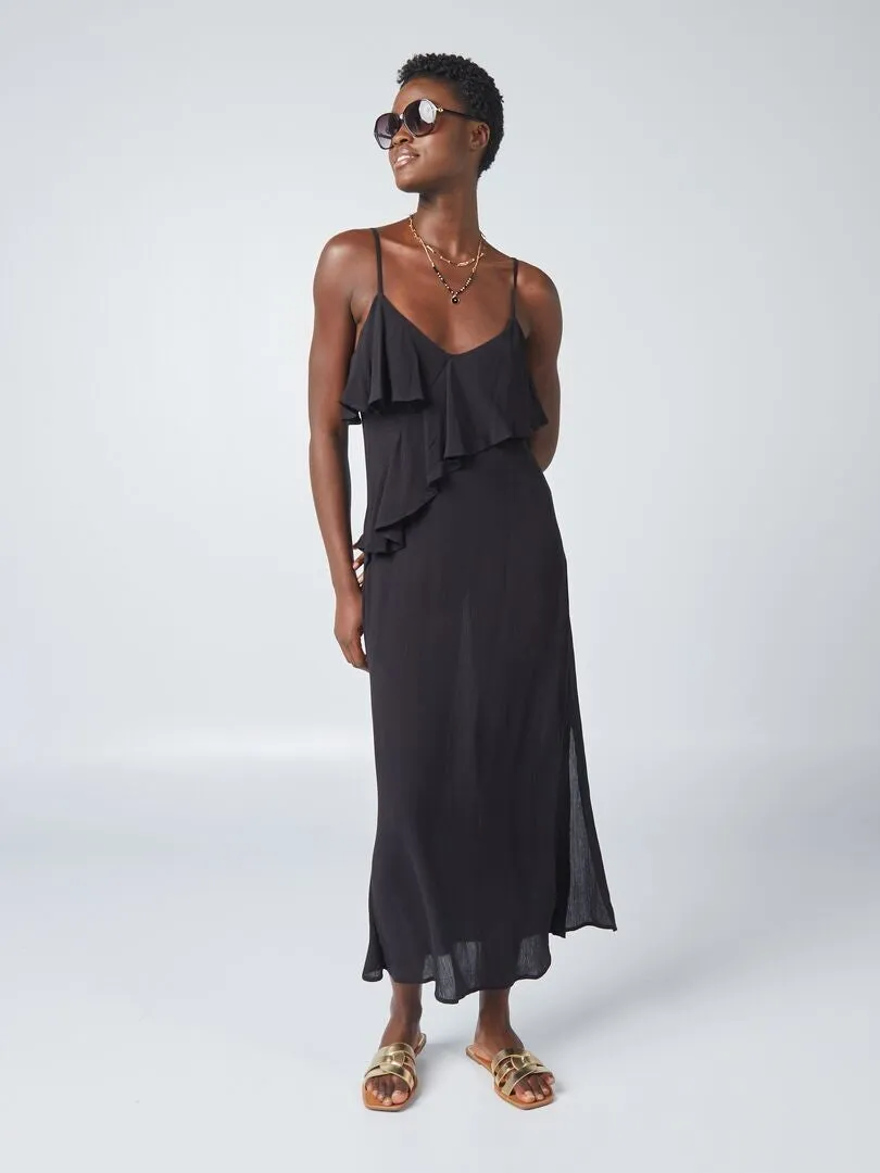 VESTIDO LARGO CON VOLANTES  NEGRO