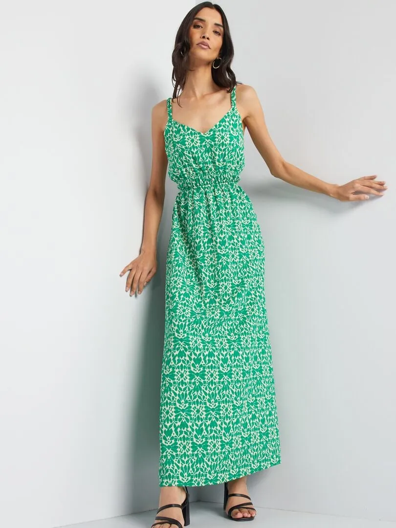 VESTIDO LARGO DE PUNTO DE CREPé  VERDE
