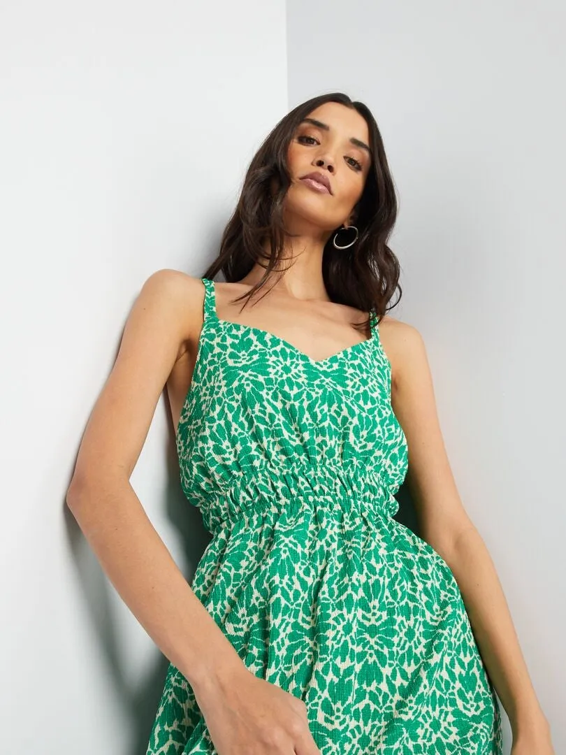 VESTIDO LARGO DE PUNTO DE CREPé  VERDE