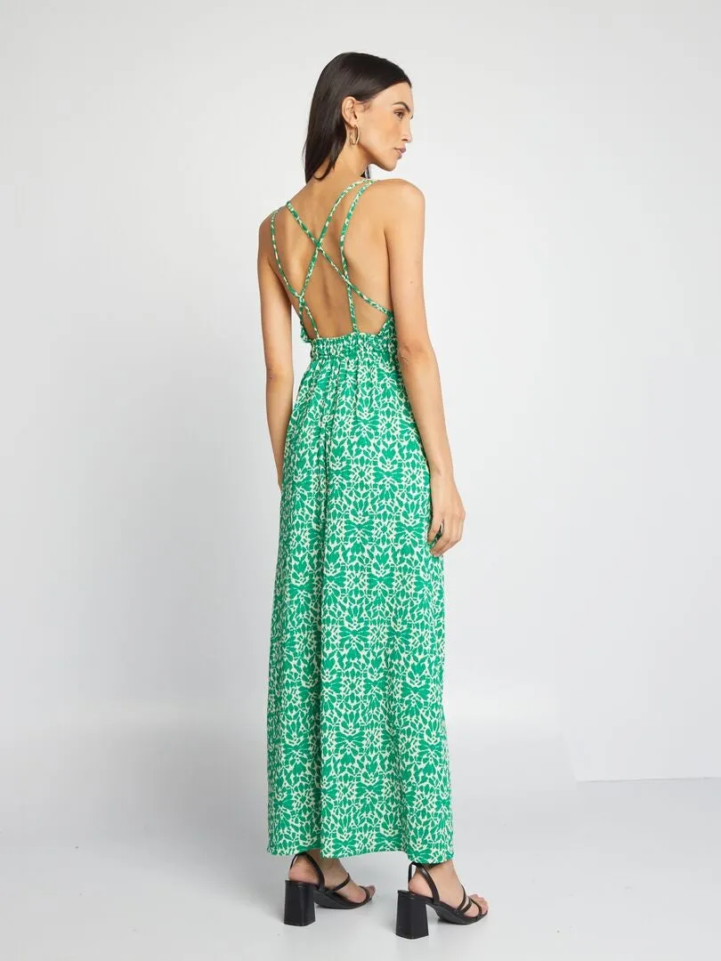 VESTIDO LARGO DE PUNTO DE CREPé  VERDE