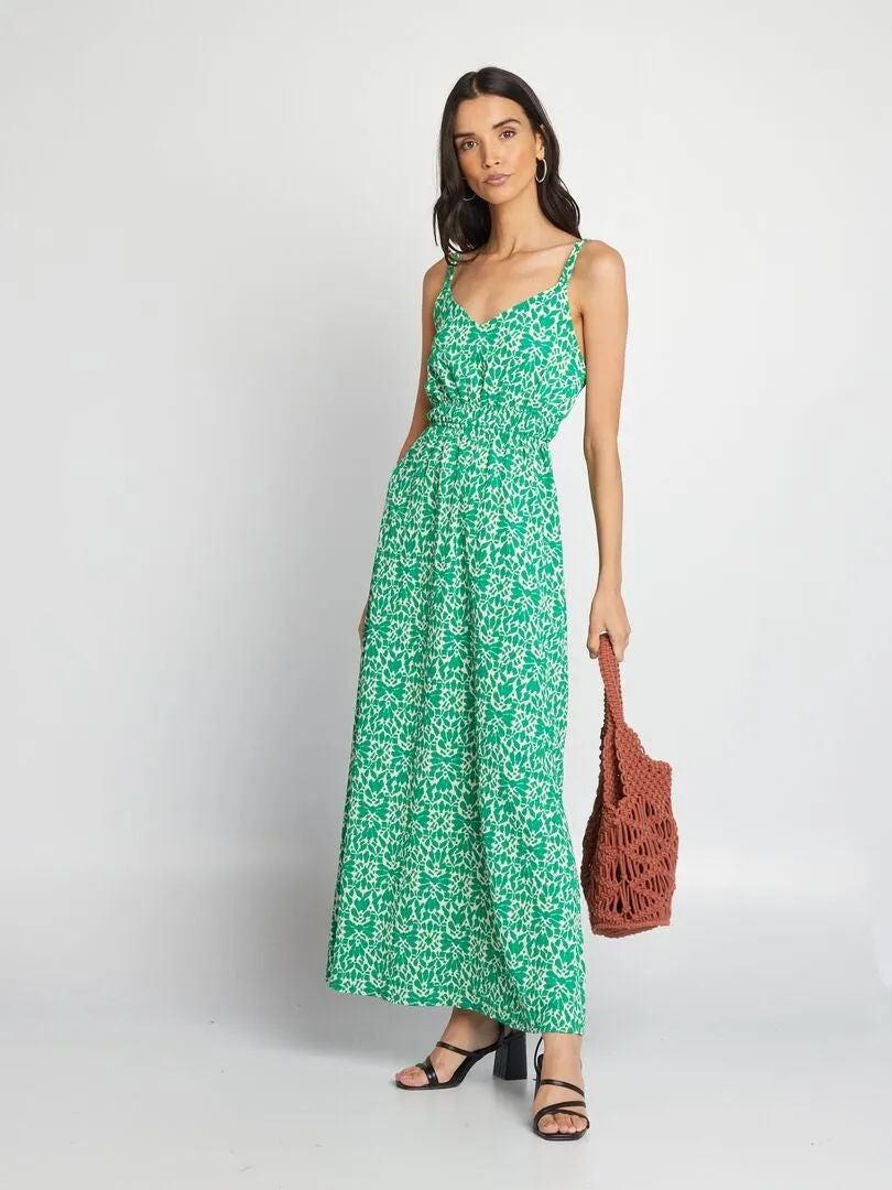 VESTIDO LARGO DE PUNTO DE CREPé  VERDE
