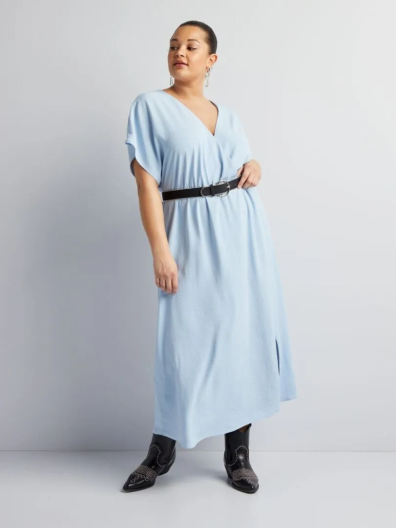 VESTIDO LARGO VAPOROSO DE MANGA CORTA  AZUL