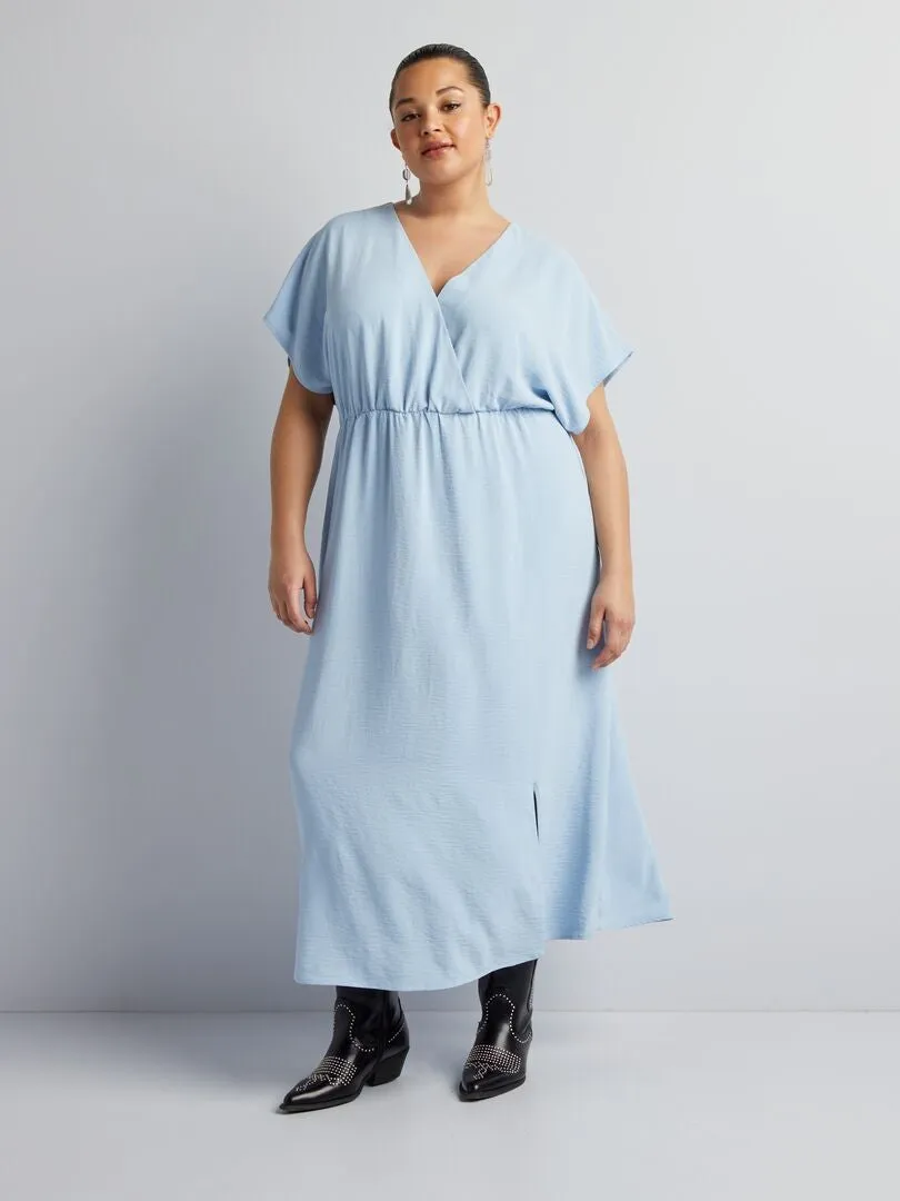 VESTIDO LARGO VAPOROSO DE MANGA CORTA  AZUL