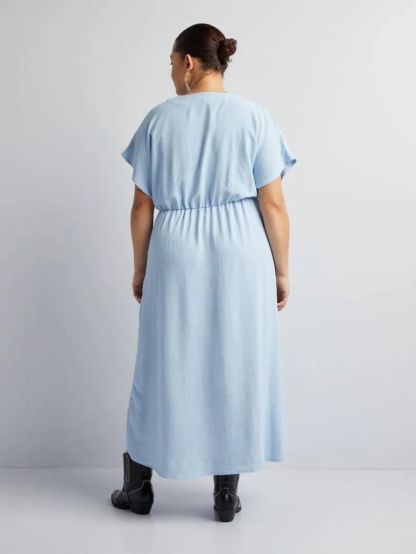 VESTIDO LARGO VAPOROSO DE MANGA CORTA  AZUL