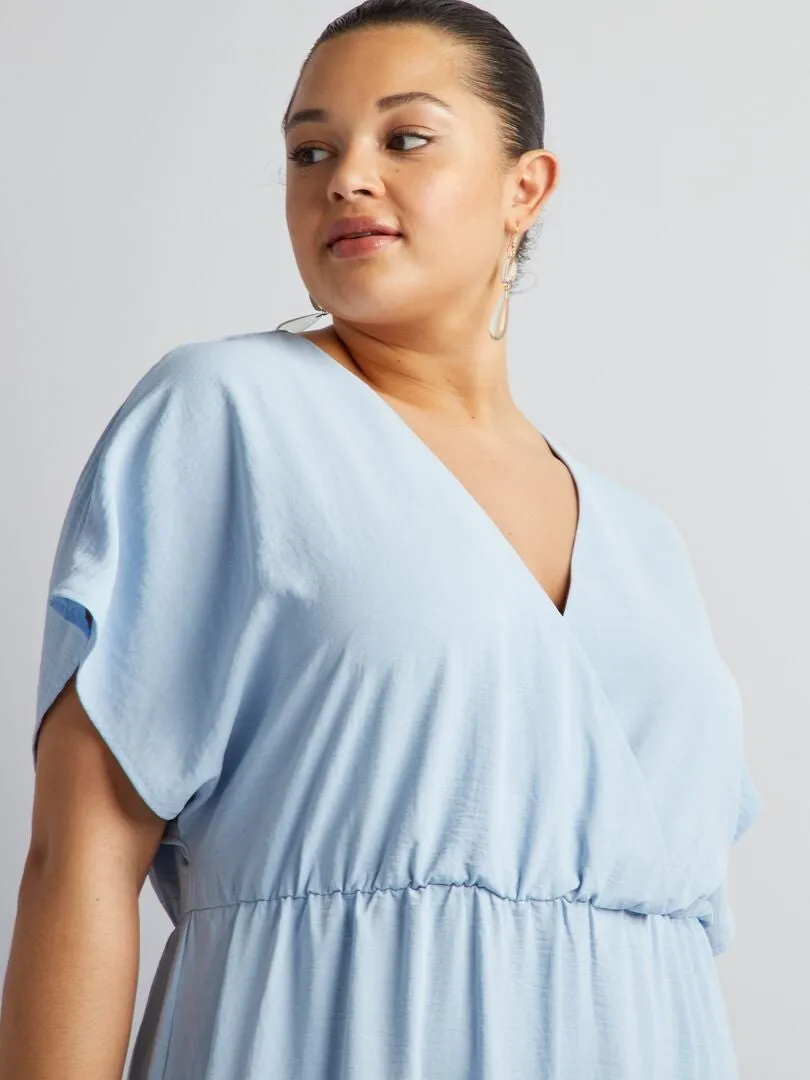 VESTIDO LARGO VAPOROSO DE MANGA CORTA  AZUL