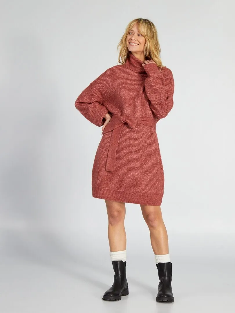 VESTIDO TIPO JERSEY CON CINTURóN  ROJO