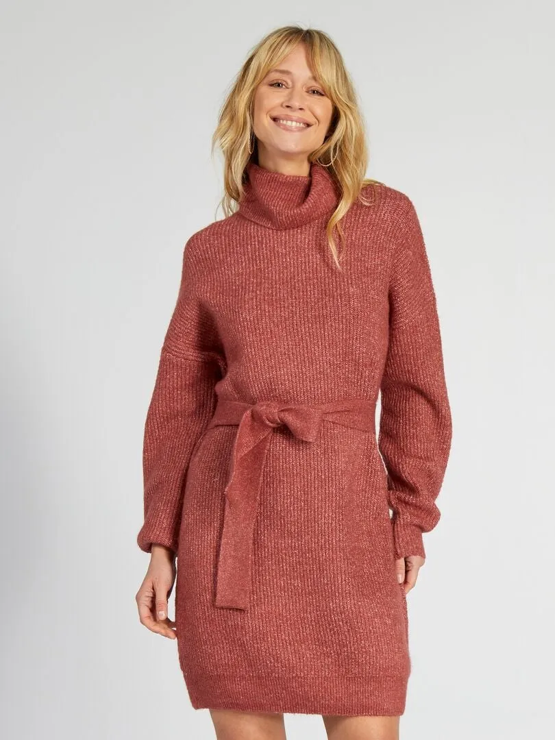 VESTIDO TIPO JERSEY CON CINTURóN  ROJO