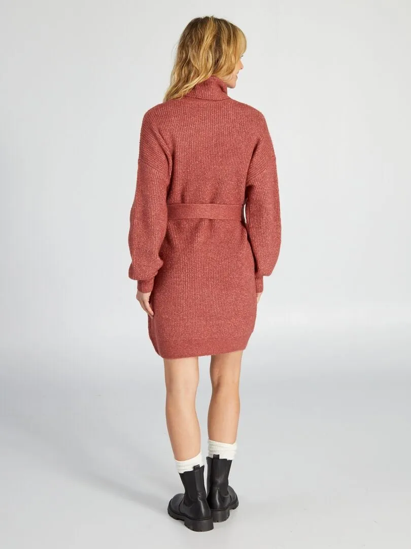 VESTIDO TIPO JERSEY CON CINTURóN  ROJO