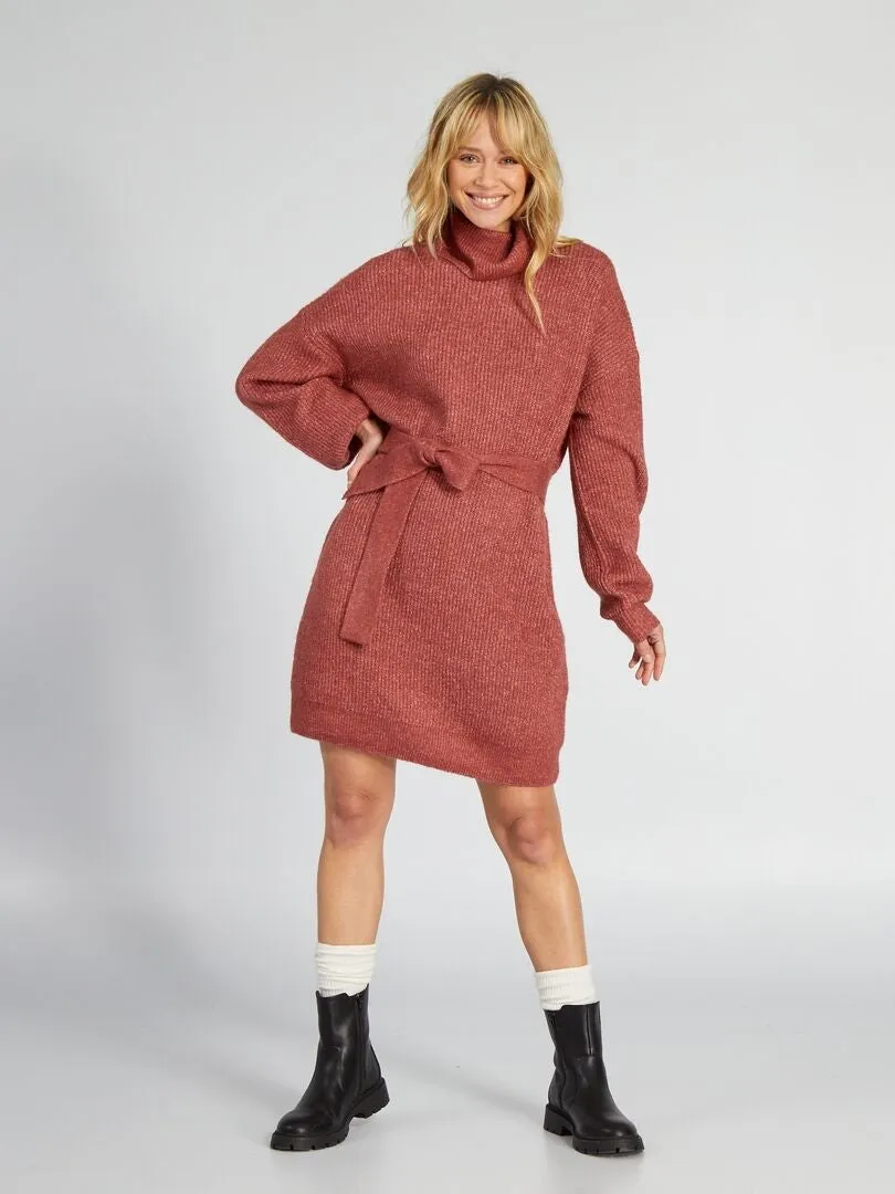 VESTIDO TIPO JERSEY CON CINTURóN  ROJO