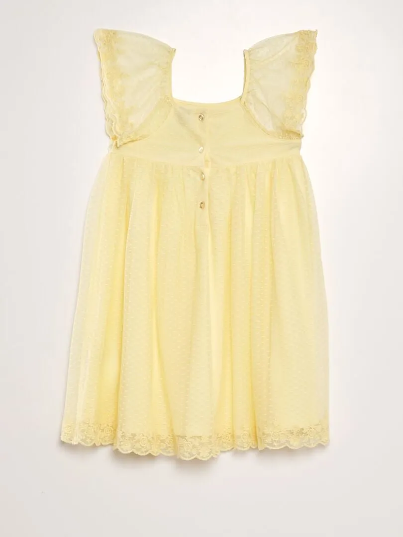 VESTIDO TRAPECIO DE TUL DE PLUMETI  AMARILLO