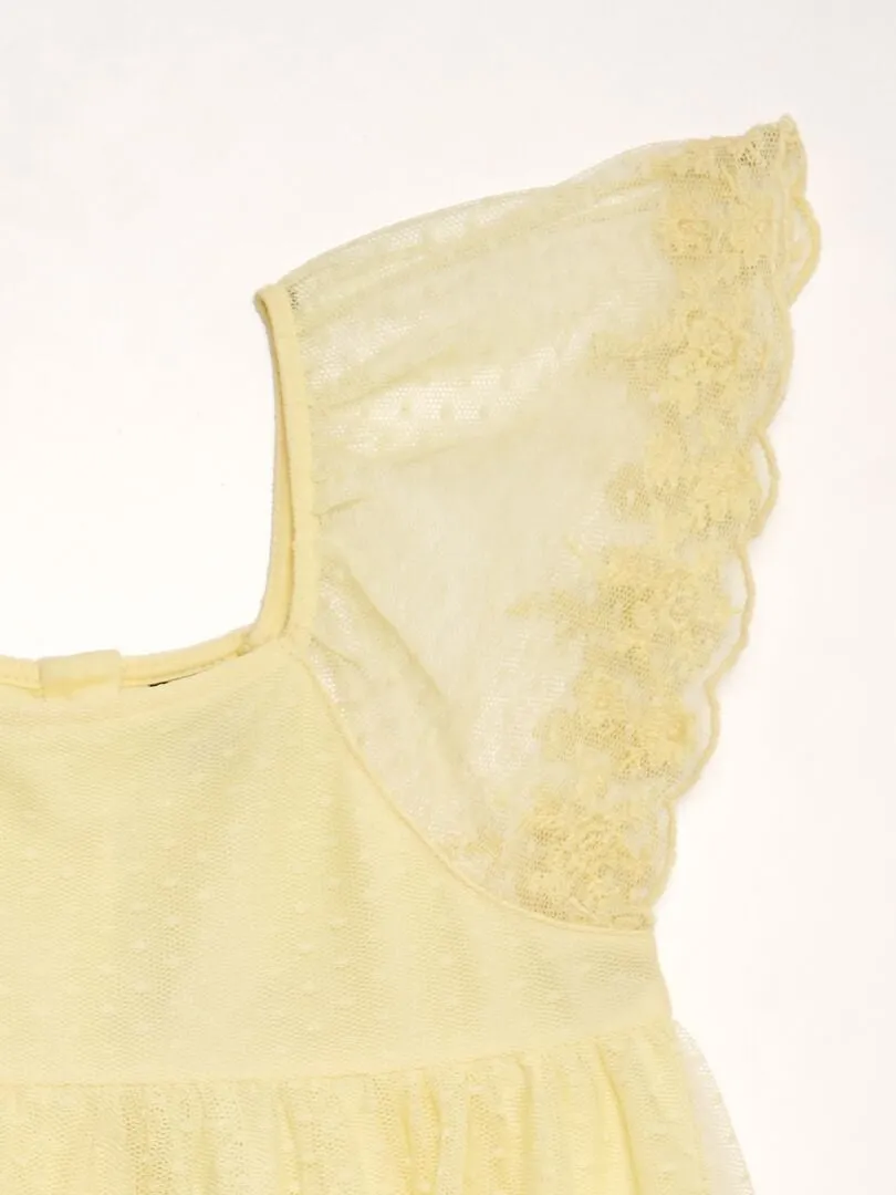 VESTIDO TRAPECIO DE TUL DE PLUMETI  AMARILLO