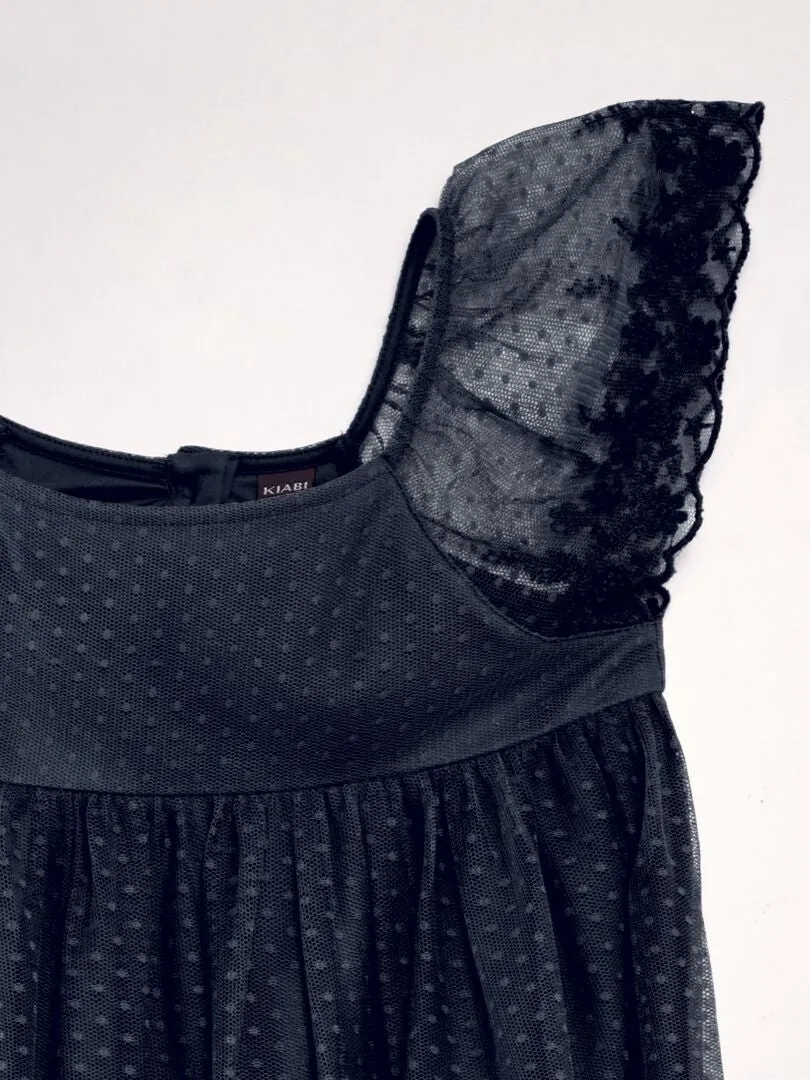 VESTIDO TRAPECIO DE TUL DE PLUMETI  AZUL