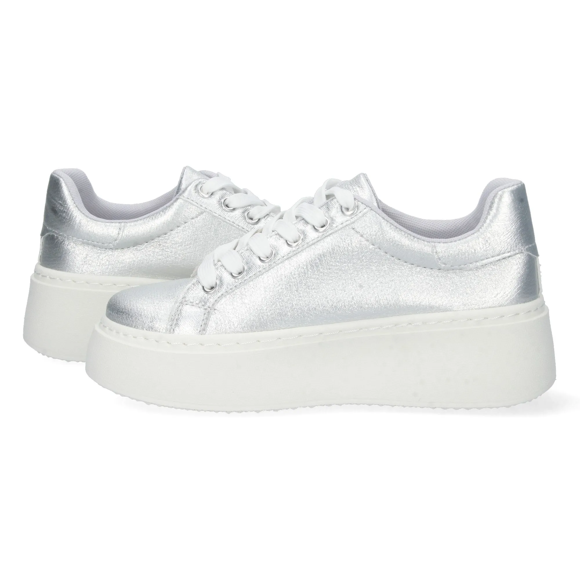 Zapatillas plateadas y plataforma comoda mujer