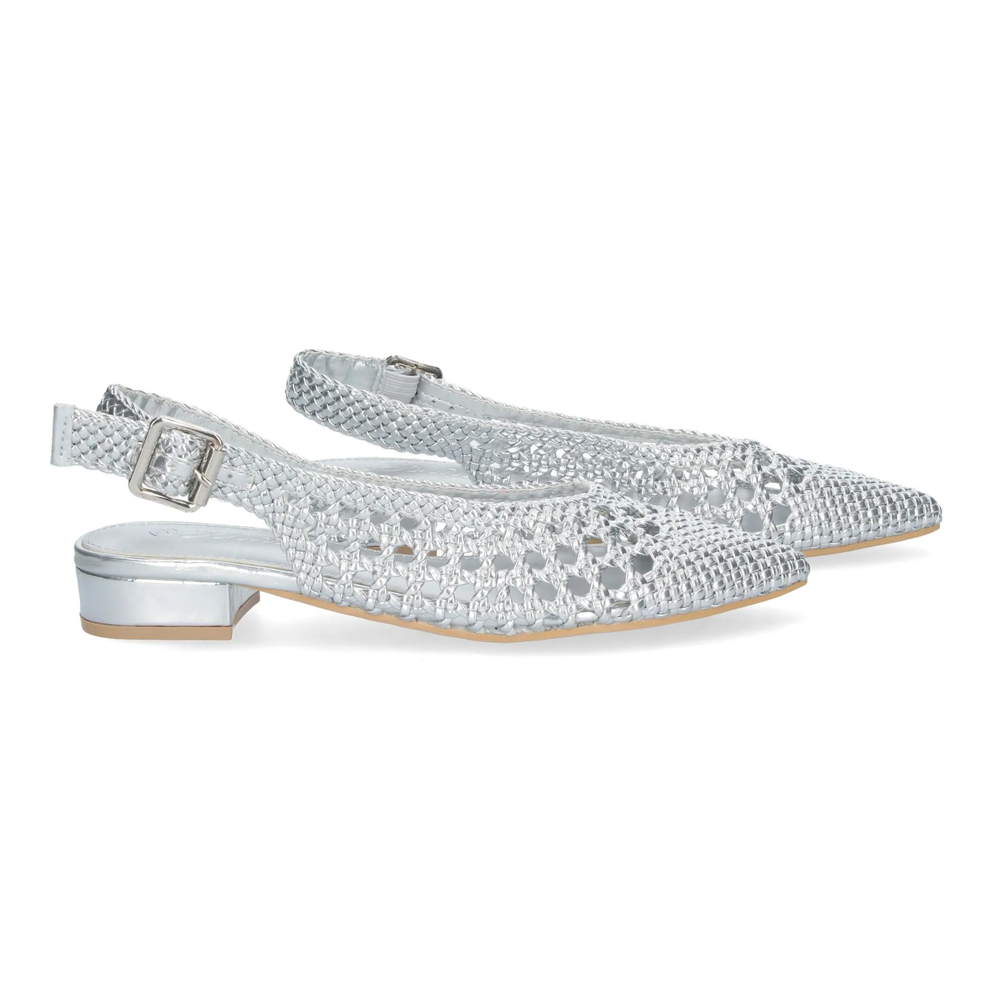 ZAPATOS PLATEADOS TACóN BAJO PARA SALóN ENTRELAZADO MUJER GZ2Q2